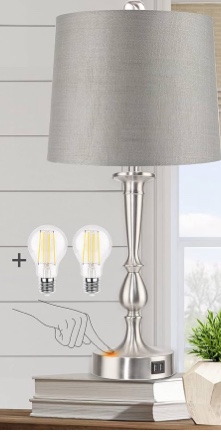 PARTPHONER Set of 1 Touch Control Table Lamp With Duel USB Charging Ports Desk Lamp 