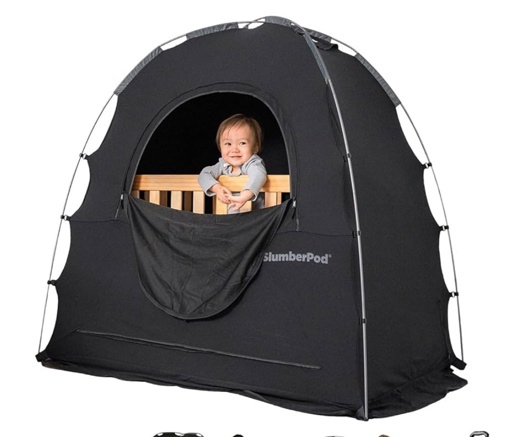 SlumberPod The Original Blackout Sleep Tent Travel Essential for Babies and Toddlers, Mini Crib and Pack N Play Cover, Sleep Pod for Kids with Monitor Pouch and Fan Pouch, Blocks 95%+ Light, Black