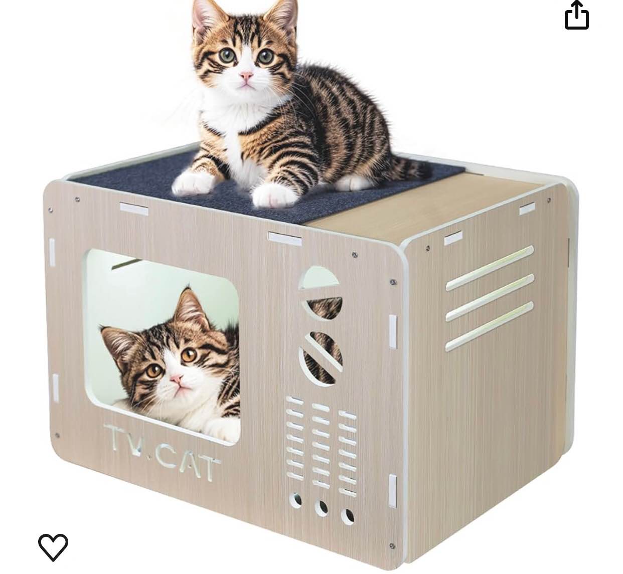 Polamg Cat House, Cat Beds for Indoor Cute Wooden with Soft Washable Mat and Scratching Pad, Cat Condo Cat Entertainment for Indoor Cats, Cat Hideaway Small Animals Indoor Use