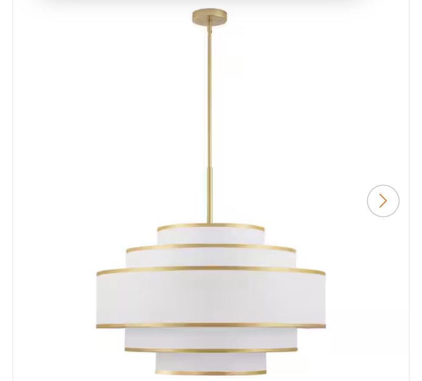 30 in. 7-Light Gold Tiered Drum Chandelier with White Fabric Shades