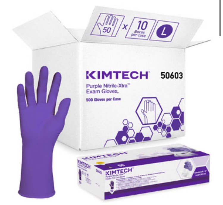 Kimtech Purple Large Disposable Gloves - Medical Exam Grade - 12 in Length - Rough Finish - 6 mil Thick - 50603