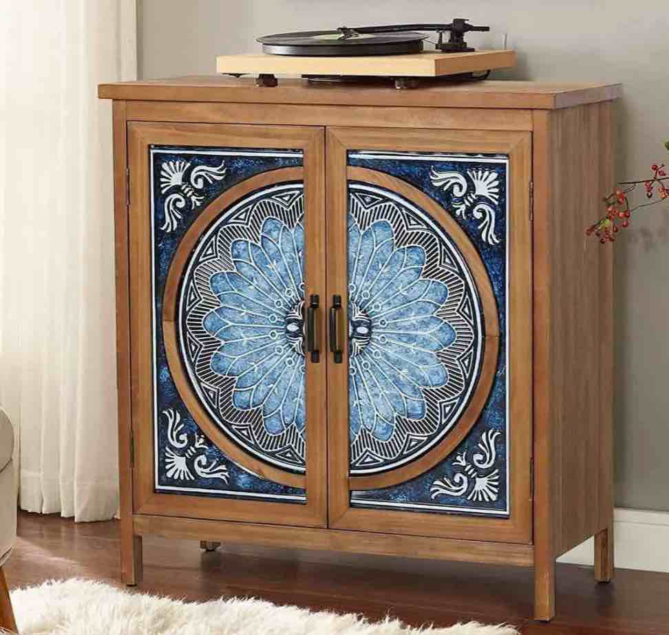 PHI VILLA Entryway Accent Storage Cabinet w/ 2 Doors Distressed Sideboard Buffet