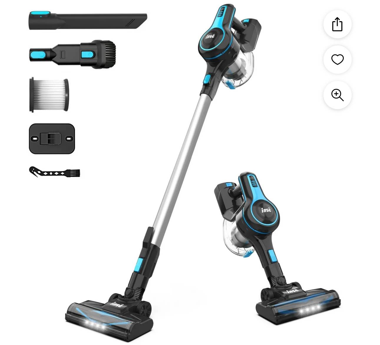 INSE Cordless Stick Vacuum Cleaner, 20kPa Powerful  Rechargeable Battery Vacuum, 6-in-1 Lightweight Vacuum for Home Hard Floor Carpet Pet Hair Car, Blue