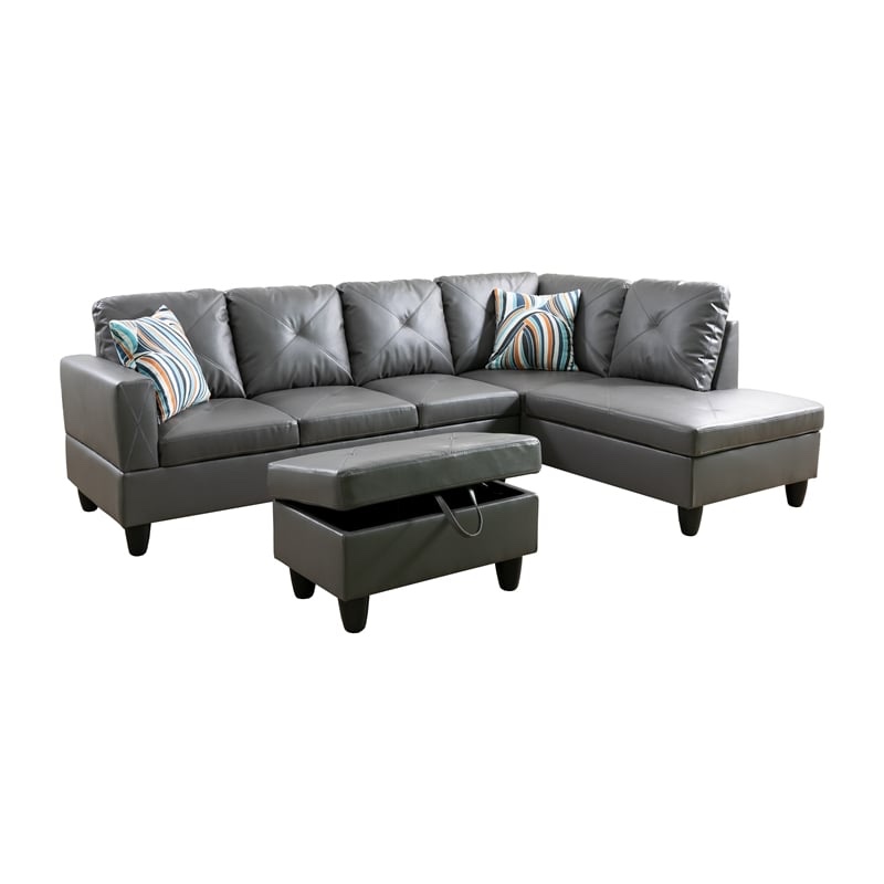 Starhome L Shaped Gray Couch Microfiber