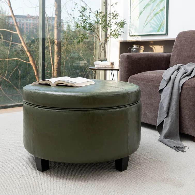 Canek Faux Leather Storage Ottoman with Wooden Legs