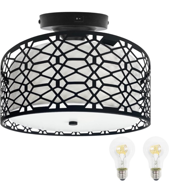 Facon 11'' RV Pendant Dining Table Light with Switch, Replaceable 2 x E26 LED Bulbs, Decorative Fabric Dinette Light Fixture, 12V DC Interior Light for RV Motorhome Camper Trailer
