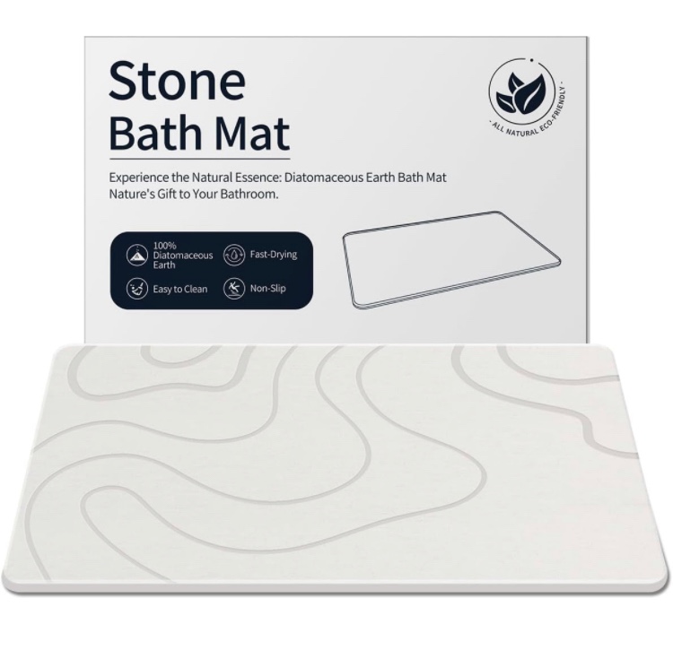 Stone Bath Mat Diatomaceous Earth Shower Mat Stone Super Absorbent Diatomite Stone Bath Mats for Bathroom Quick-Drying Non-Slip Barhroom Floor Mat, Easy to Clean (24 * 16'')