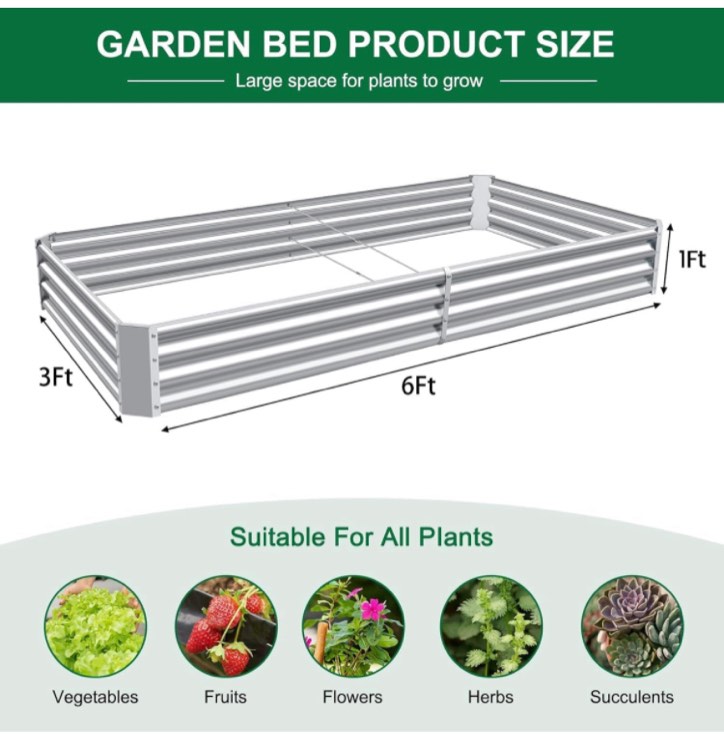 Land Guard 2 Pack 6×3×1ft Galvanized Metal Raised Garden Bed, Metal Planter Kit Box Outdoor for Deep-Rooted Vegetables, Flowers, Green and Herbs……