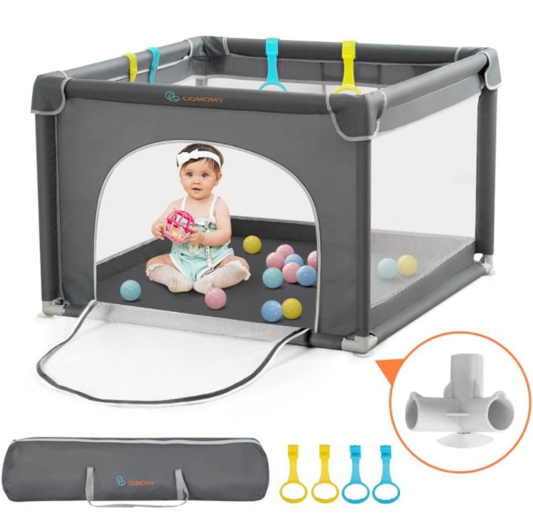 COMOMY Playpens for Babies and Toddlers, Small Baby Play Pens, Activity Center for Baby Safe and Non-Slip Baby Fence, Full Mesh Design, Indoor & Outdoor Kids Activity Center (Dark Grey, 36"x36")