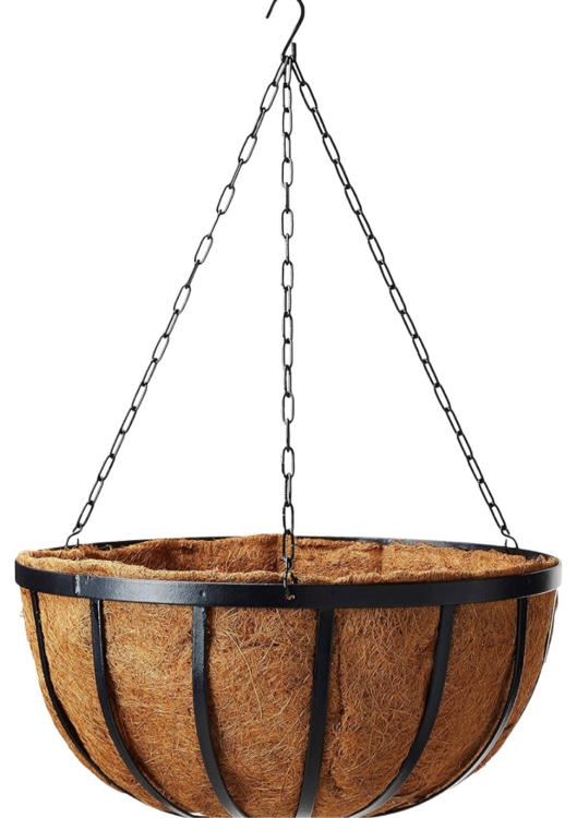 Arcadia Garden Products Coconut 1593 Solstice Round Hanging Basket Planter, 20-Inch, Black