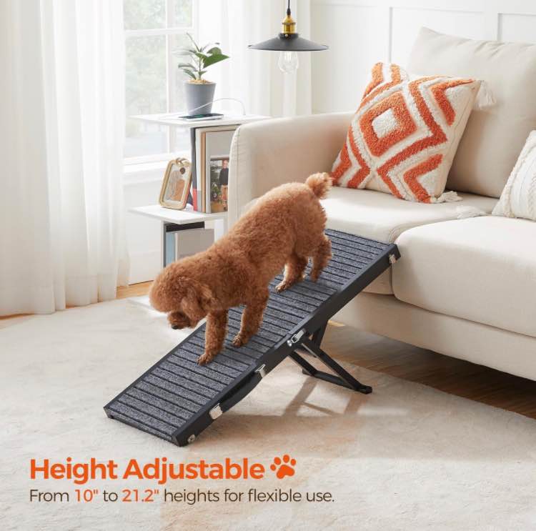 Dog Ramp, 31.5'' Long Portable Pet Stair Ramp with Non-Slip Rug Surface, 5 Levels Height Adjustable Dog Steps for Small Dogs, Folding Dog Car Ramps for Couch, Bed, Black DRHR0901N1