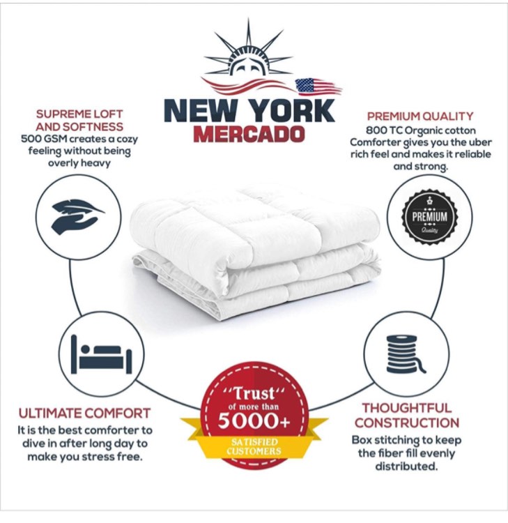 Three Geese King Feather Down Comforter, Soft Organic Cotton Cover All Season Duvet Insert, White Premium Hotel Bedding King Comforter, Medium Warmth with Corner Tabs.