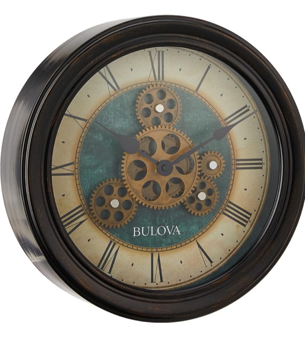 Bulova Industrial Motion Wall Clock, 12.8, Aged Black