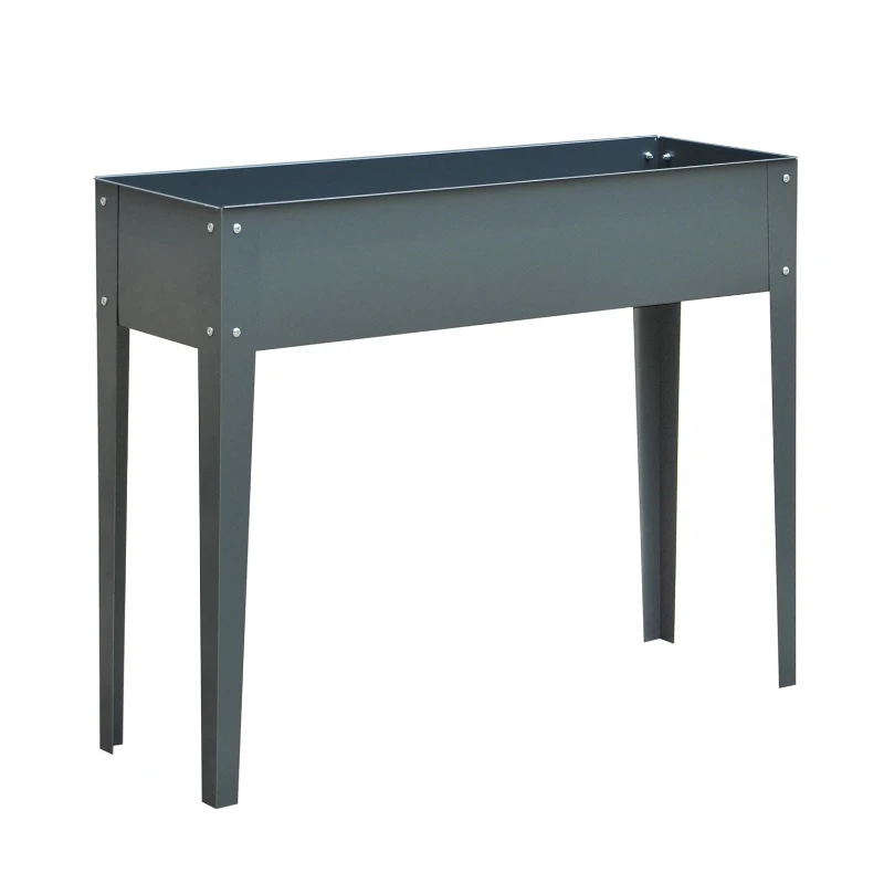 Outsunny Metal Raised Garden Bed, Elevated Planter Box with Legs and Drain Holes, Dark Gray