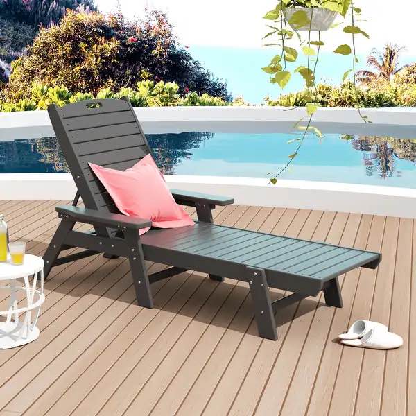 Polytrends Laguna All Weather Poly Pool Outdoor Chaise Lounge - with Arms - Gray