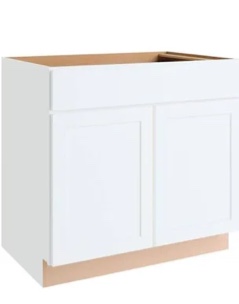 Courtland 36 in. W x 24 in. D x 34.5 in. H Assembled Shaker Sink Base Kitchen Cabinet in Polar White- LEFT HAND BACK PIECE BROKEN
