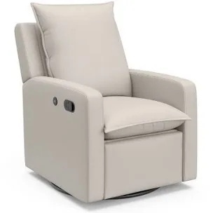 Storkcraft Timeless Reclining Glider (Ivory) -USB Charging Port, 360-Degree Metal Swivel Base, Manual Extending Foot Rest, Supportive Cushions, Durable Fabric