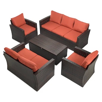 EDYO LIVING Best Home Choice 5-Piece Wicker Patio Conversation Set with Orange Cushions