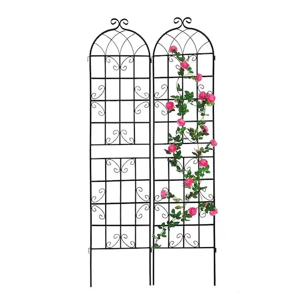 86 .7 in. x 19.7 in. Black Metal Garden Trellis Rustproof Trellis for Climbing Plants Outdoor Flower Support 2 Pack