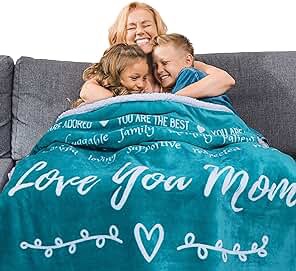 FILO ESTILO Mom Blanket, Mothers Day Blanket, Birthday Gifts for Mom from Daughters or Sons, Sentimental, Meaningful Presents for Mom, Mother in Law, 60x50 Inches (Teal, Sherpa)