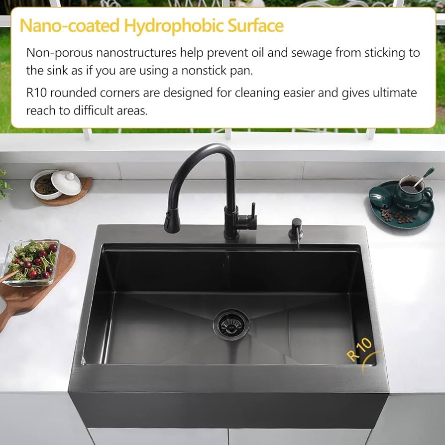 33 Black Drop in Kitchen Sink, Luckyhorse 33x22x10 Inches