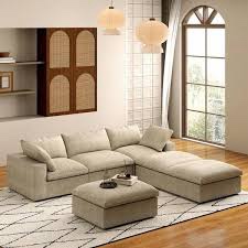 118 in. Square Arm Blue 3-Piece Linen Modular Sectional Sofa- BLUE NOT CREAM, ONE ARM ONLY 