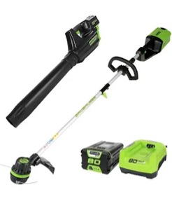 Greenworks Pro 80V Cordless Brushless String Trimmer + Leaf Blower Combo, 2Ah Battery and Charger Included STBA80L210