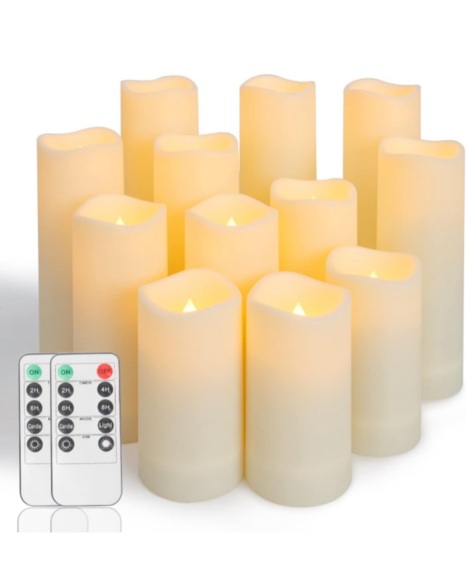 Metaku Flameless Flickering Candles Battery Operated LED Candles Set of 12 Ivory Candles with Remote & Timer for Halloween, Christmas, Bedroom, Home, Wedding, Birthday Decoration D2.2'' x H4''5''6''7"