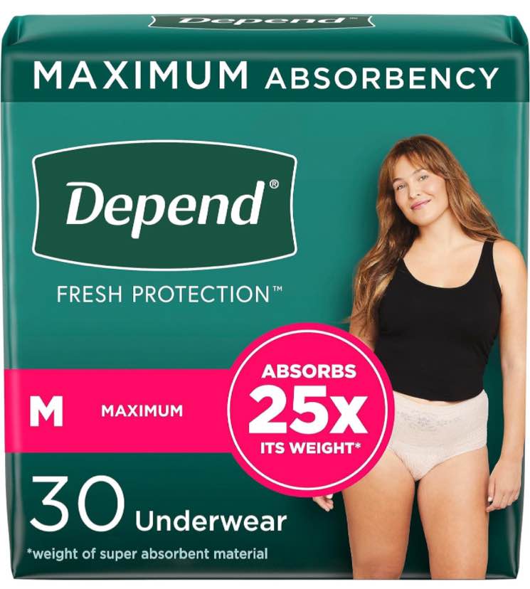 Depend Fresh Protection Adult Incontinence & Postpartum Bladder Leak Underwear for Women, Disposable, Maximum, Medium, Blush, 30 Count, Packaging May Vary