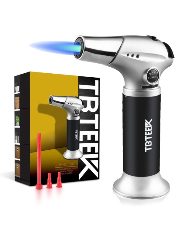 TBTEEK Kitchen Torch, Fit All Tanks Butane Torch Cooking Torch with Safety Lock & Adjustable Flame for Cooking, BBQ, Baking, Brulee, Creme, DIY Soldering(Butane Not Included)
