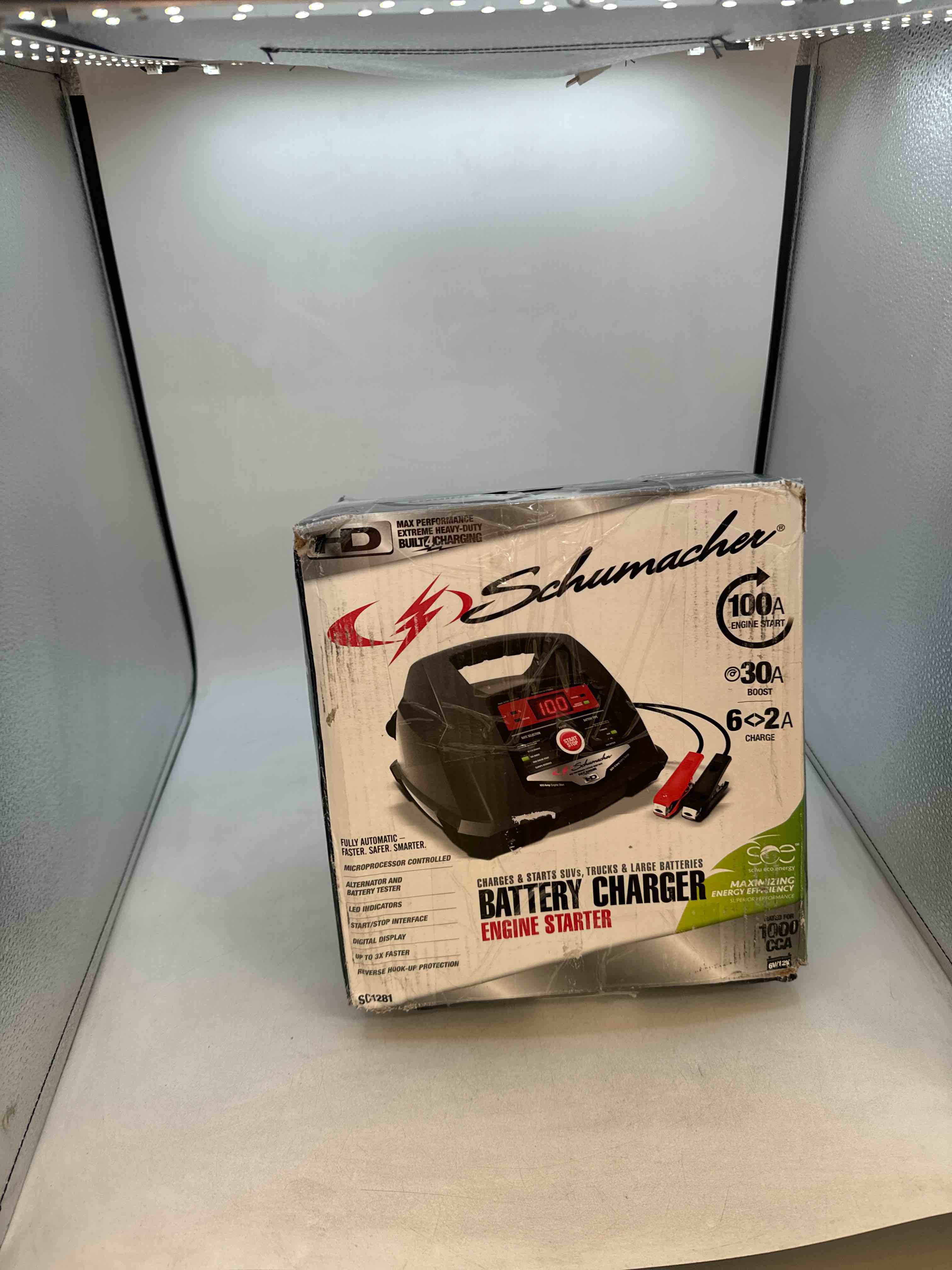 Schumacher Electric SC1281 Fully Automatic Battery Charger and Jump Starter for Car, SUV, Truck, and Boat Batteries, 100 Cranking Amps, 30-Amp Boost Mode, 6 Volt, 12 Volt, Black