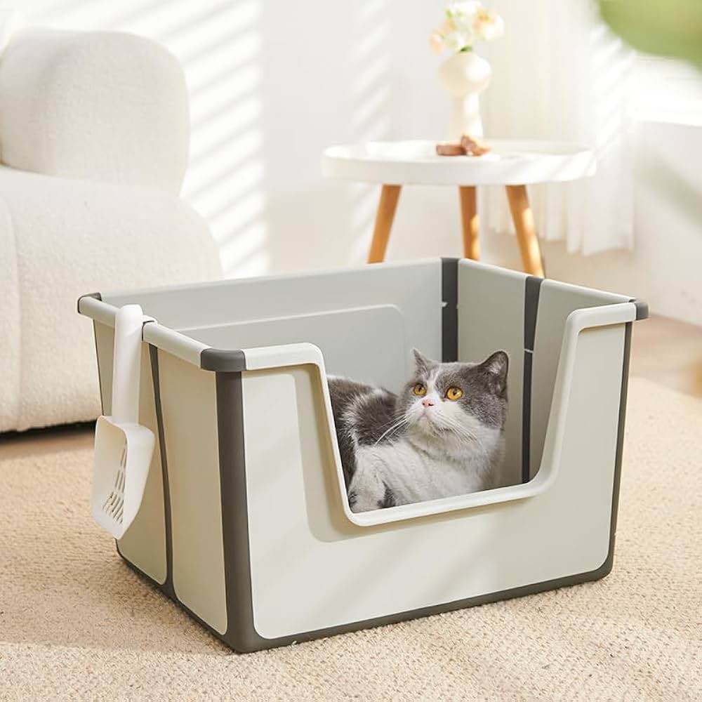 Litter Box with High Sides 19.68" Lx15.74 Wx11.81 H,Foldable Travel Litter Box for Cats,Portable Kitty Litter Box,Anti-Splashing Large Cat Litter Box,Kitten Litter Box Low Entry (Grey)