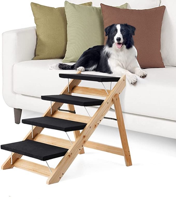 Kerrogee Wooden Dog Stair, Foldable Pet Stairs with 4 Levels,Wooden Pet Steps for Small to Large Dogs,Pet Ladder for Car,High Bed and Couch,Easy Storage