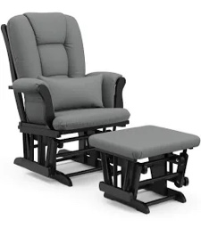 Storkcraft Tuscany Custom Glider and Ottoman with Free Lumbar Pillow (Black/Grey) - Cleanable Upholstered Comfort Rocking Nursery Chair with Ottoman