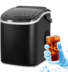 Electactic Ice Maker Countertop, Efficient Easy Carry Ice Machine, Self-Cleaning Ice Maker with Ice Scoop & Basket, 9pcs/ 8mins 26.6Lbs Per Day for Home/Office/Kitchen, Black, Z5812H-BLACK