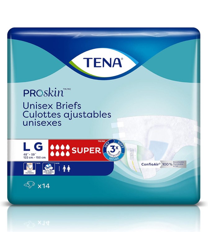 Tena ProSkin Unisex Incontinence Adult Diapers, Maximum Absorbency, Large, 14 ct
