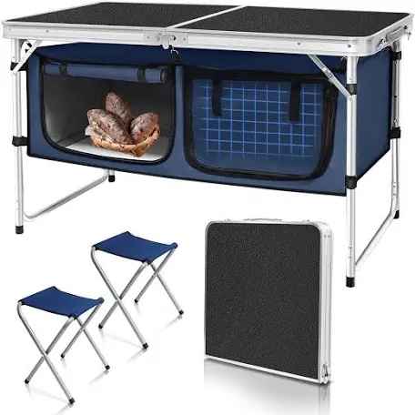 HYMnature Folding Camping Table with Storage Compartment Aluminum Lightweight Camp Kitchen Table Height Adjustable Indoor/Outdoor Table Perfect for Tailgating, Backyards, BBQ, Picnic (B09332CM5R)