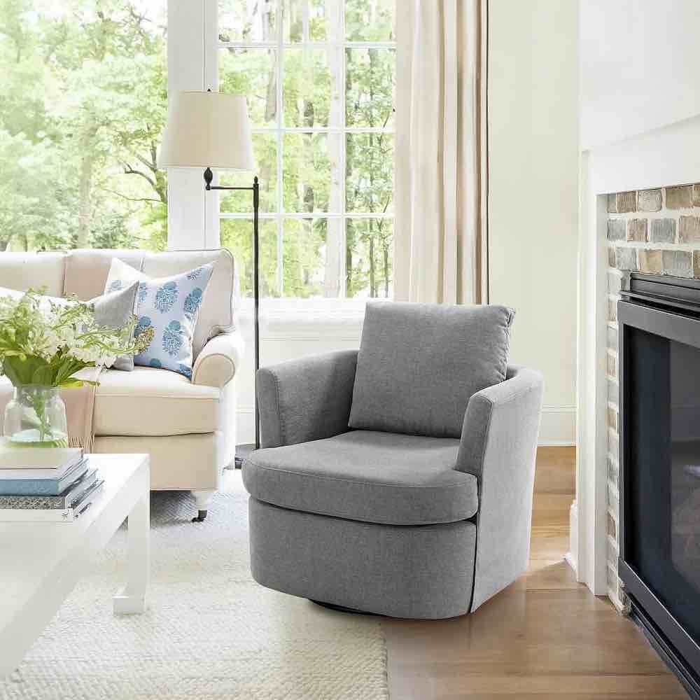 LUE BONA 32 in. W Modern Chenille Swivel Accent Barrel Chair Set Modern Upholstered Swivel Armchair - Grey