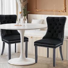 Edward Luxury Tufted Velvet Upholstered Dining Chairs Classic Design Black 