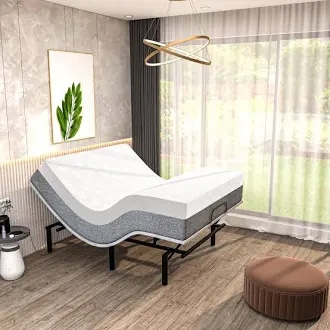 Renanim SerenityFlex Adjustable Bed with 14" Memory Foam Mattress, Massage, USB, Remote & App