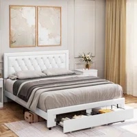 Binghamton Upholstered Platform Bed With 2 Storage Drawers White Queen
