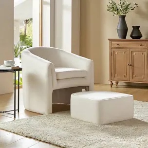 Braedin Upholstered Barrel Accent Chair With Storable Ottoman Cream
