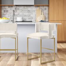 Farnsworth Solid Wood Bar Stool Velvet Cream set of 2