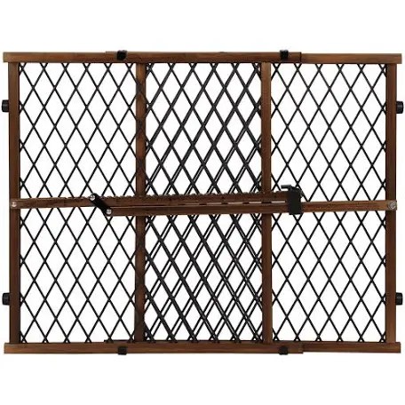 Evenflo Position & Lock Adjustable Wood Baby Gate Pressure-Mounted Locking Latch For Use with Infants Toddlers & Pets 26 -42 Farmhouse Brown