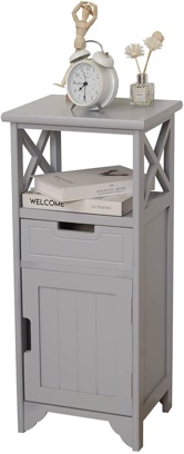 BECTSBEFF 30" Tall Nightstand with Shelf and Drawer, Fully Assembled Narrow End Table with Door for Bathroom Entryway Bedroom Bedroom, Gray
