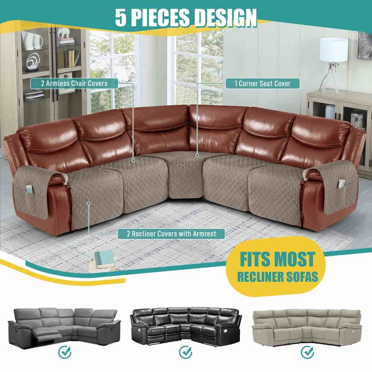 Condition photo showing New/Like New for wildee waterproof 5-pieces sectional recliner sofa covers couch covers for reclining l shape sofa