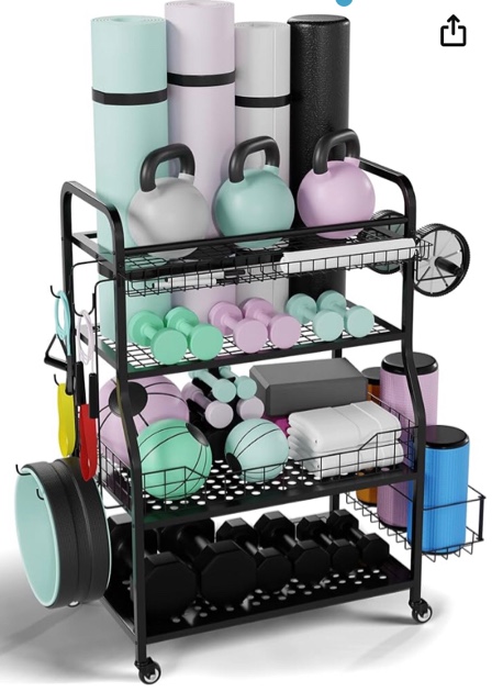 Fit & Zen Weight Rack for Dumbbells and Plates - Home Gym Storage Rack for Dumbbells, Kettlebells, Yoga Mat Storage and Strength Training Workout Equipment Storage Organizer, Dumbbell Rack for Home