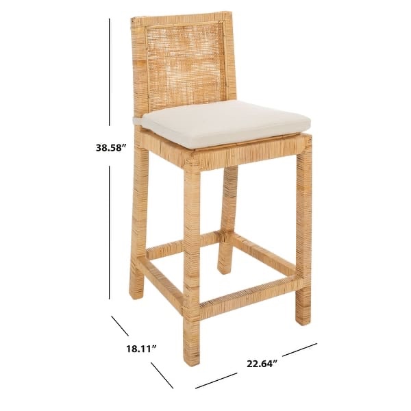 SAFAVIEH Home Collection Tojo Natural Cane/White Solid Wood 24-inch Counter Stool with Cushion (Fully Assembled)