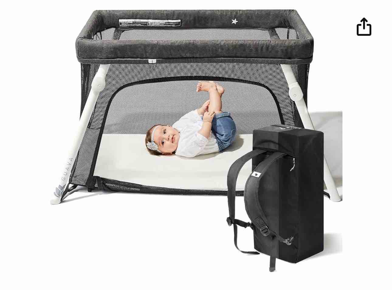 Guava Lotus Travel Crib with Lightweight Backpack Design | Certified Baby Safe Portable Crib | Folding Play Yard with Comfy Mattress for Babies & Toddlers | Compact Baby Travel Bed