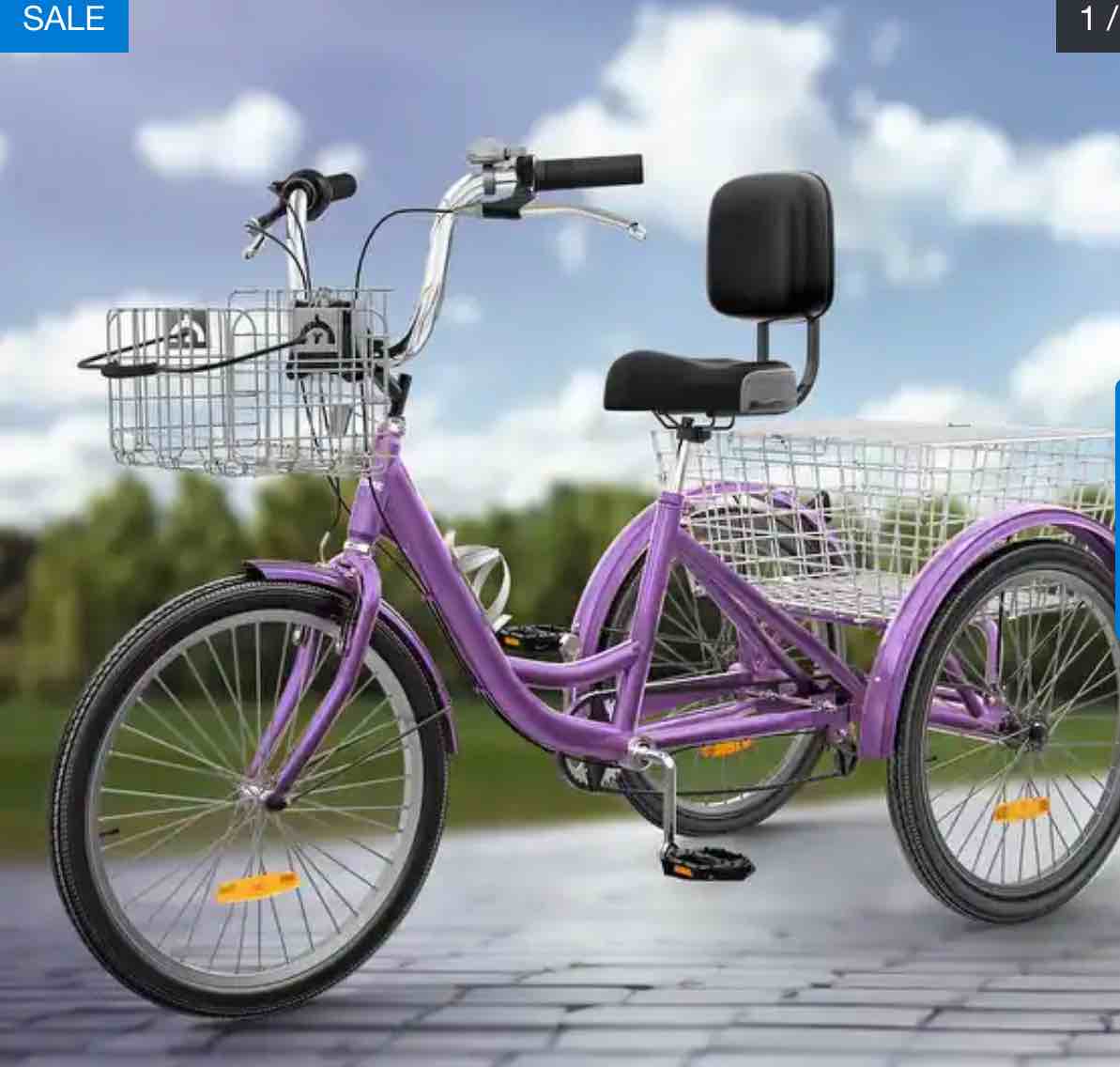 26" Adult Tricycle 3 Wheel Bikes 7 Speed Trike Bike - 26" - Purple
